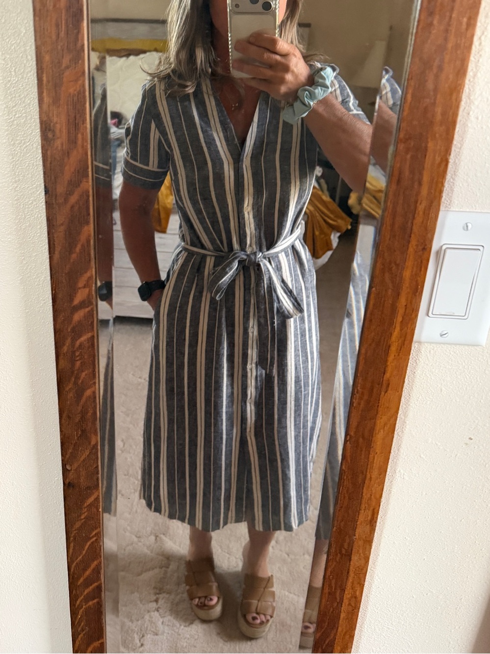 Banana Republic Navy and White Striped Tie-Waist Midi Dress 2